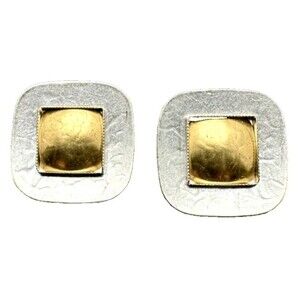 MARJORIE BAER MB SF MIXED METALS SILVER COPPER TONE SQUARE CLIP EARRINGS